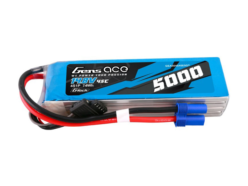 Gens Ace G-Tech LiPo Battery 4S 5000mAh 14.8V 45C w/ EC5 Plug RC Car Truck