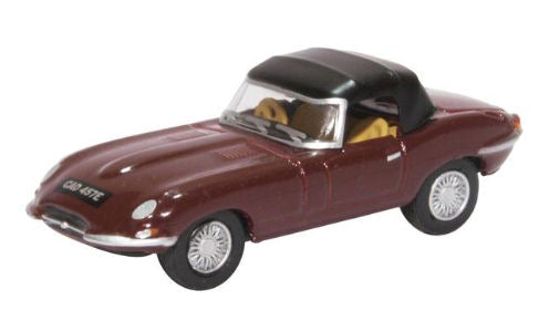 Oxford Diecast 76ETYP012 Jaguar E Type Soft Top Imperial Maroon OO Gauge