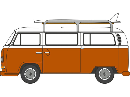Oxford Diecast VW T2 Bay Window Bus/Surfboards Signal Orange/White ODNVW022 N