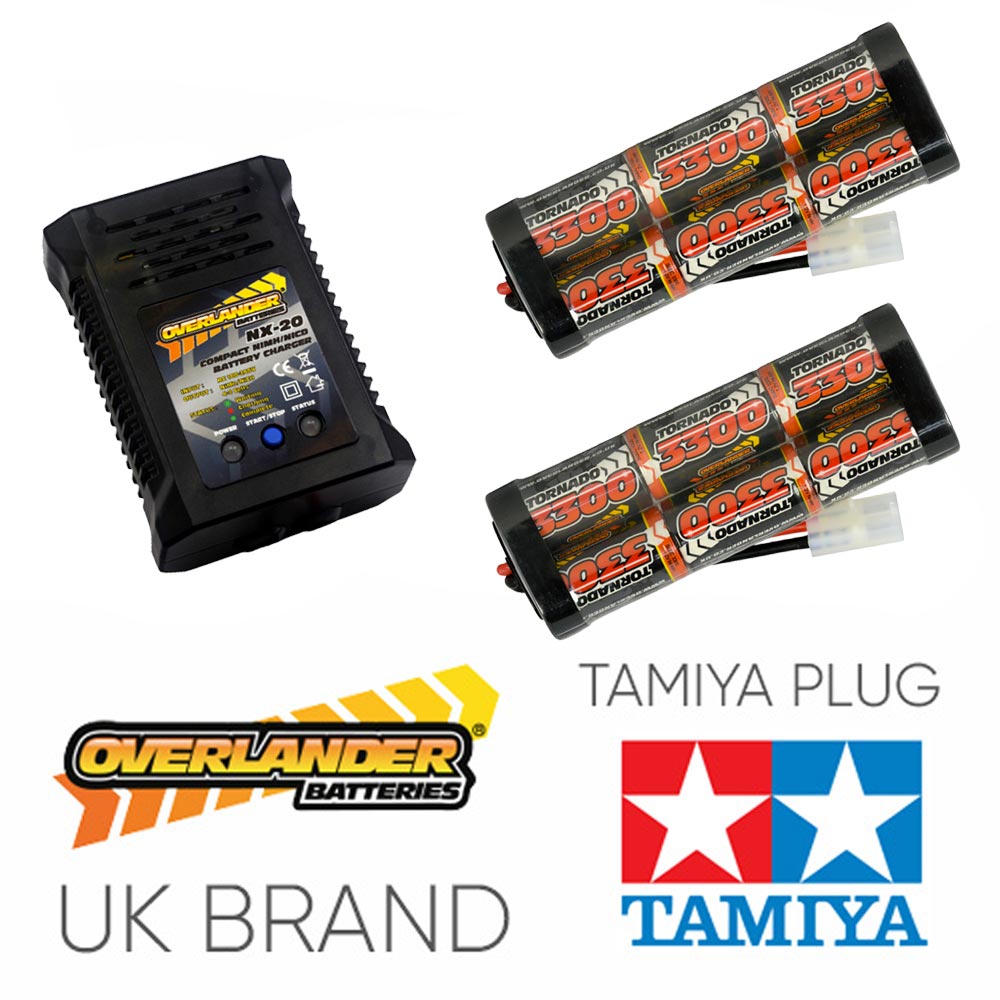 Overlander 3300mah 7.2v Battery x2 & NX-20 2A NiMH Charger - RC Car Tamiya