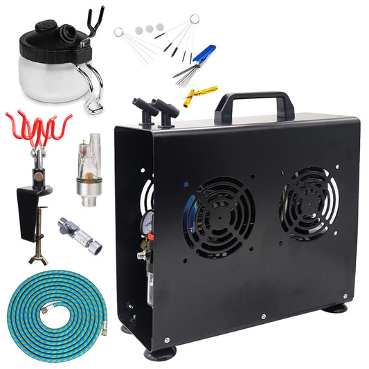 Premium Airbrush Compressor Bundle - TC-90TS w/3.5L Tank, Hose & Tools