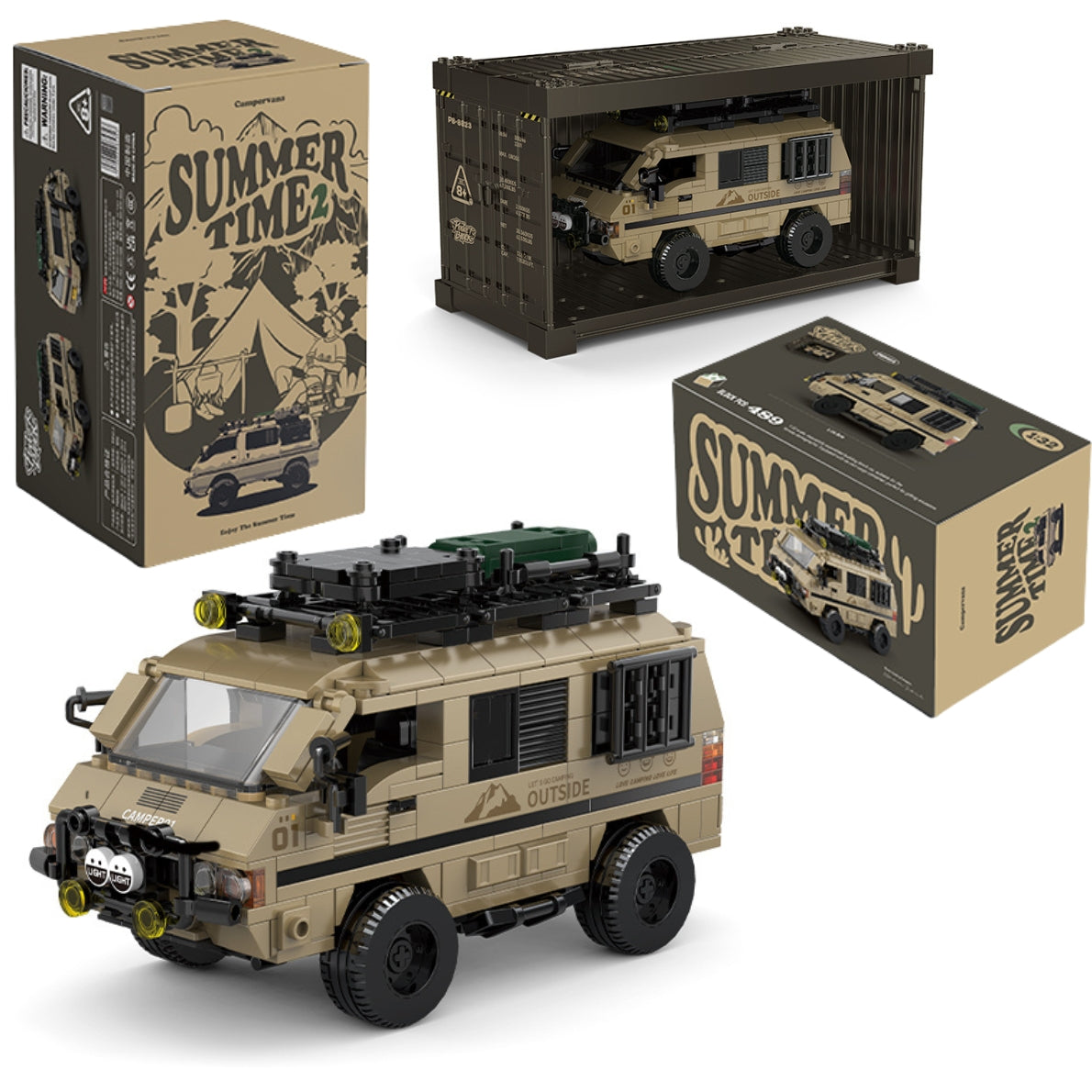 PowerBuild Retro 4x4 Camper Van Brick Model 489pcs