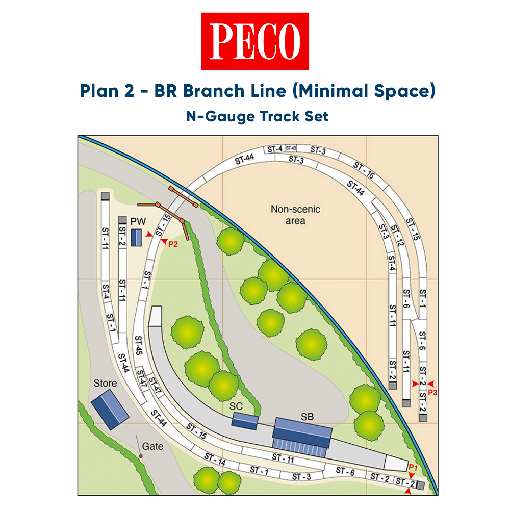 PECO Plan 2: BR Branch Line (Minimal Space) - Complete N-Gauge Track Pack