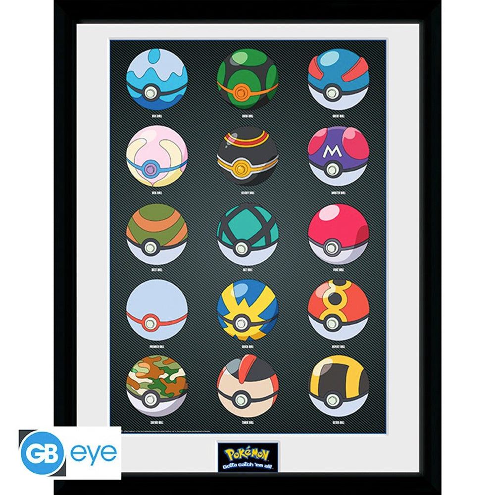 POKEMON - Pokeballs Framed Print 12" x 16"