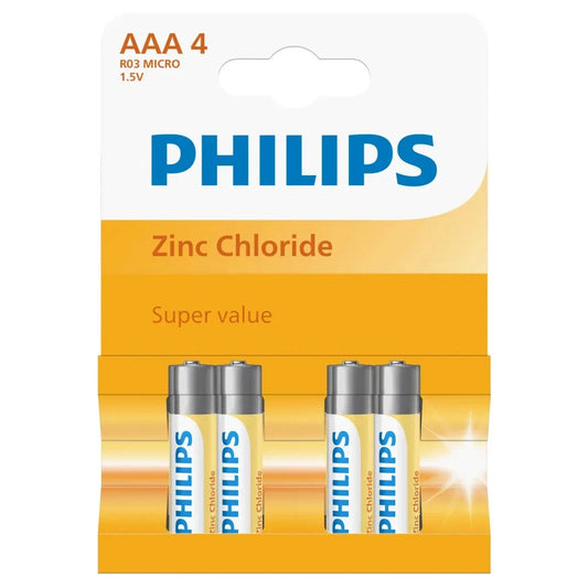 Philips AAA Batteries 4-Pack Zinc Chloride R03 1.5V - Ideal for RC Radios
