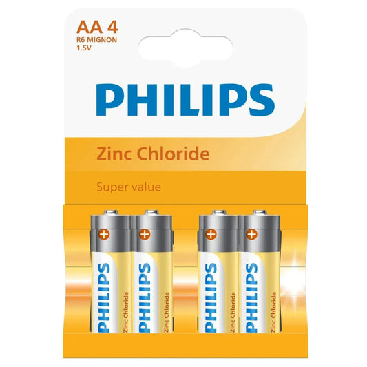 Philips AA Batteries 4-Pack Zinc Chloride R6 1.5V - Ideal for RC Radios