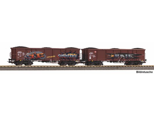 Piko 28338 Expert DBAG Gondola Wagon Set(2) w/Graffiti & Coal Load VI HO Gauge