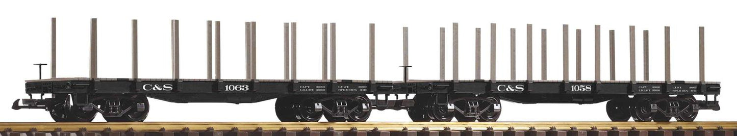 Piko C&S Bogie Flatcar w/Stakes Wagon Set (2) G Gauge PK38785