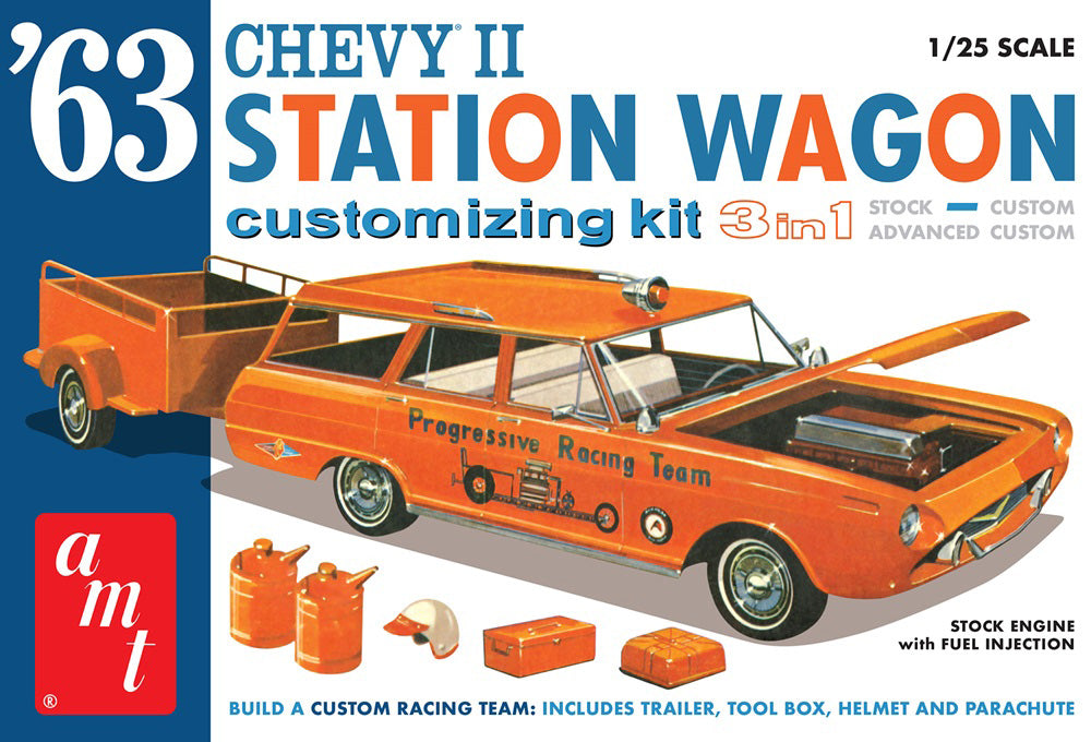 AMT 1201 1963 Chevy II Station Wagon w/ Trailer 1:25 Model Kit