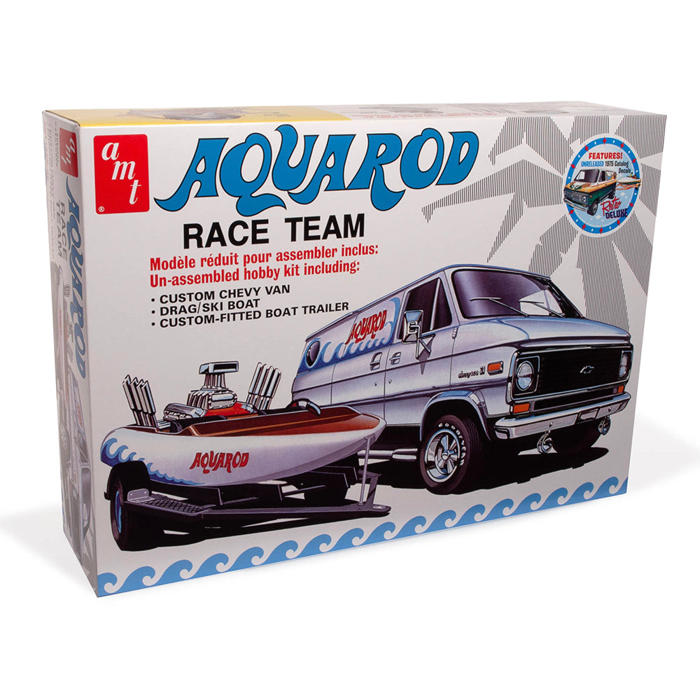 AMT 1338 Aquarod Race Team 1975 Chevy Van w/Drag/Ski Boat Trailer 1:25 Model Kit