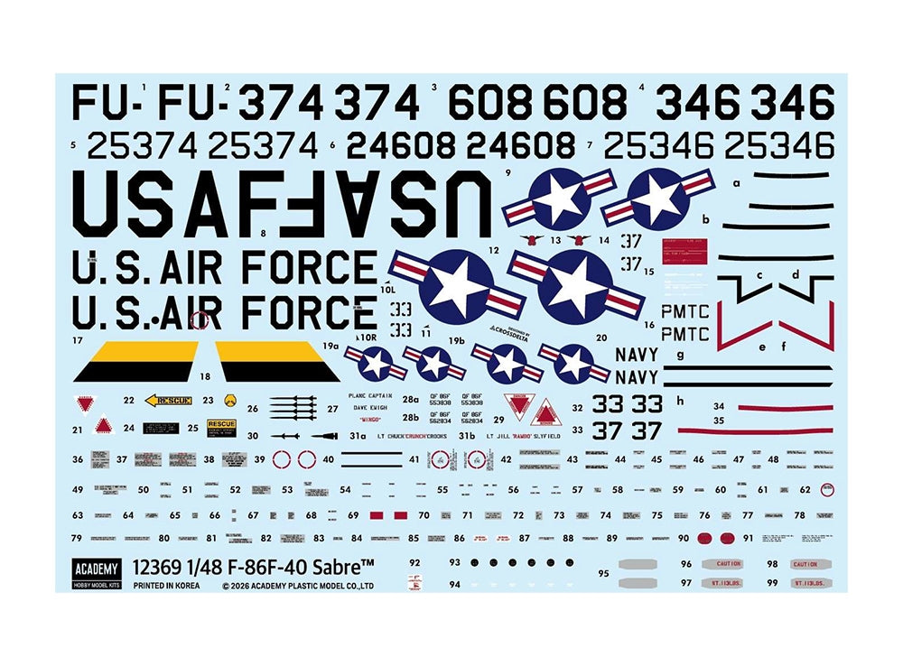 Academy 12369 US Air Force F-86F-40 Sabre Jet Fighter Aircraft 1:48 Model Kit
