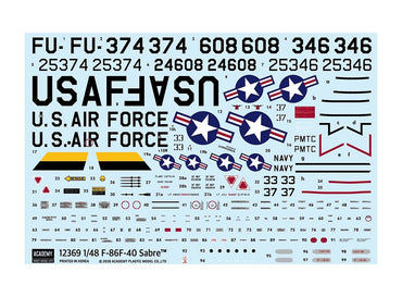 Academy 12369 US Air Force F-86F-40 Sabre Jet Fighter Aircraft 1:48 Model Kit