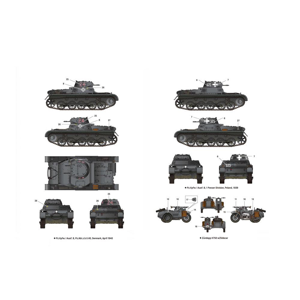 Academy 13556 WWII German Panzer I Ausf B & Motorcycle 1:35 Model Kit
