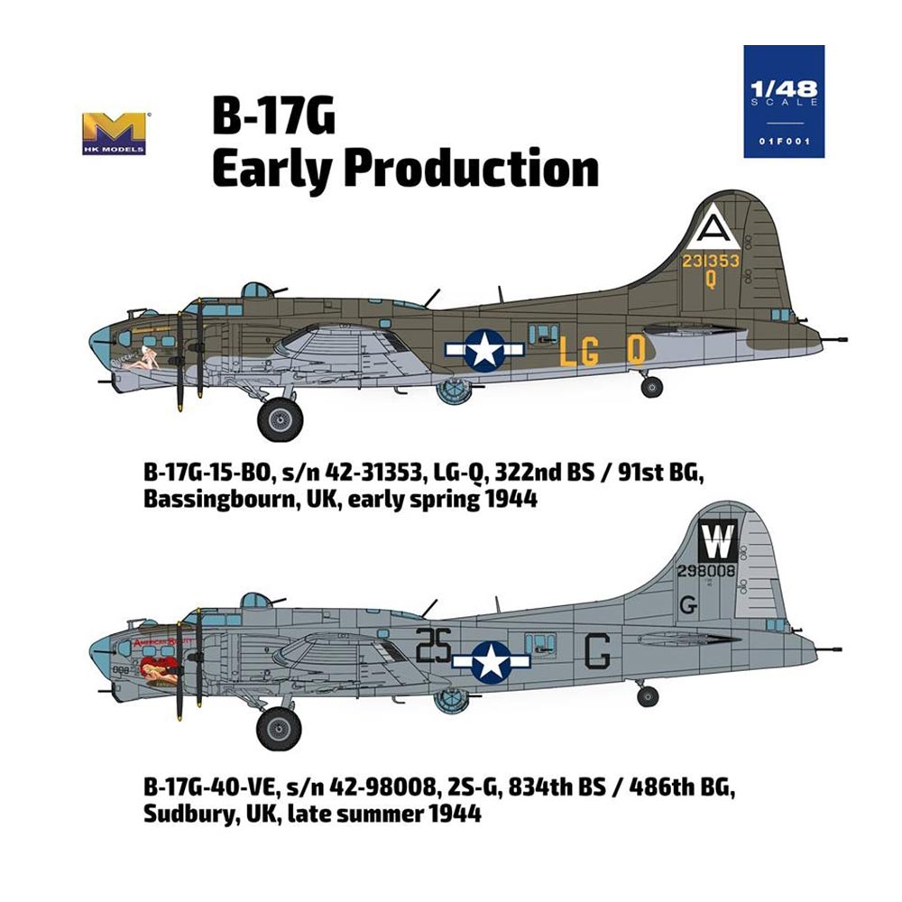 Hong Kong Models 01F001 B-17G Flying Fortress Early Prod. 1:48 Plastic Model Kit