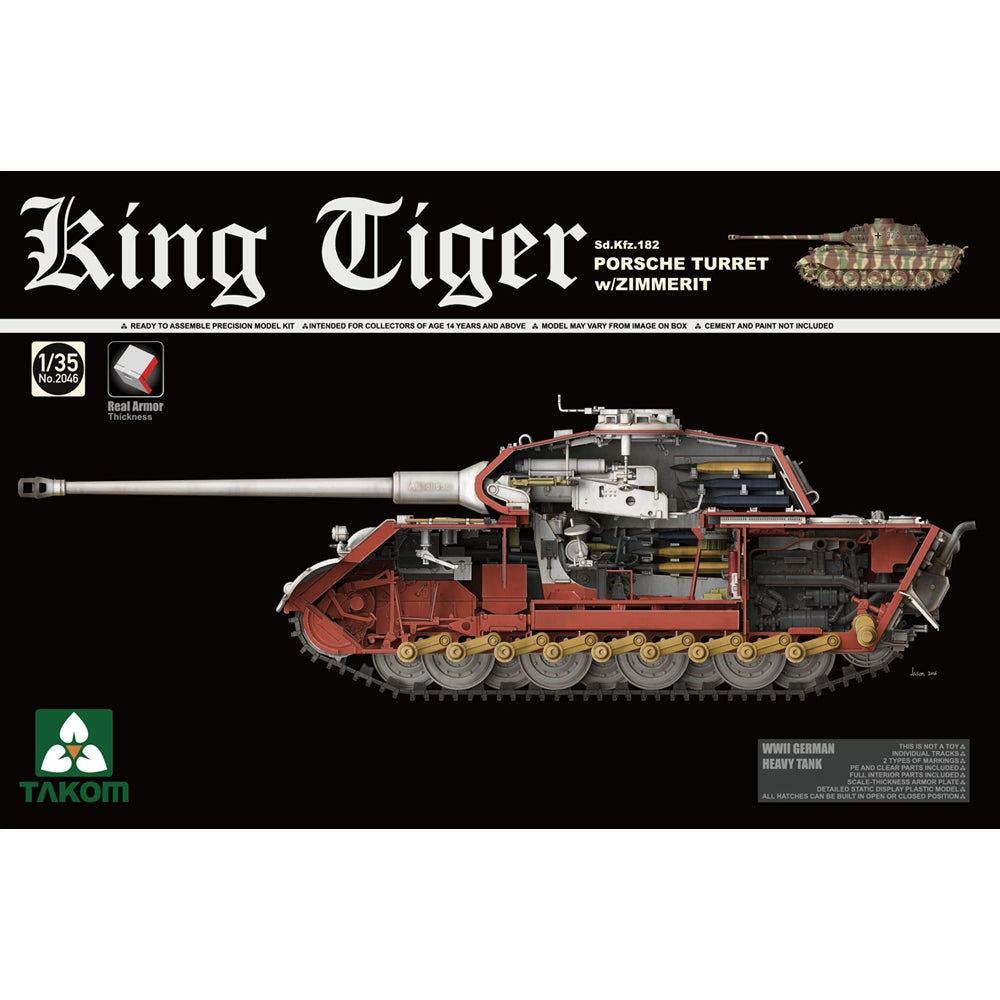 Takom 2046 German King Tiger (P) Heavy Tank w/Zimmerit & Interior 1:35 Model Kit