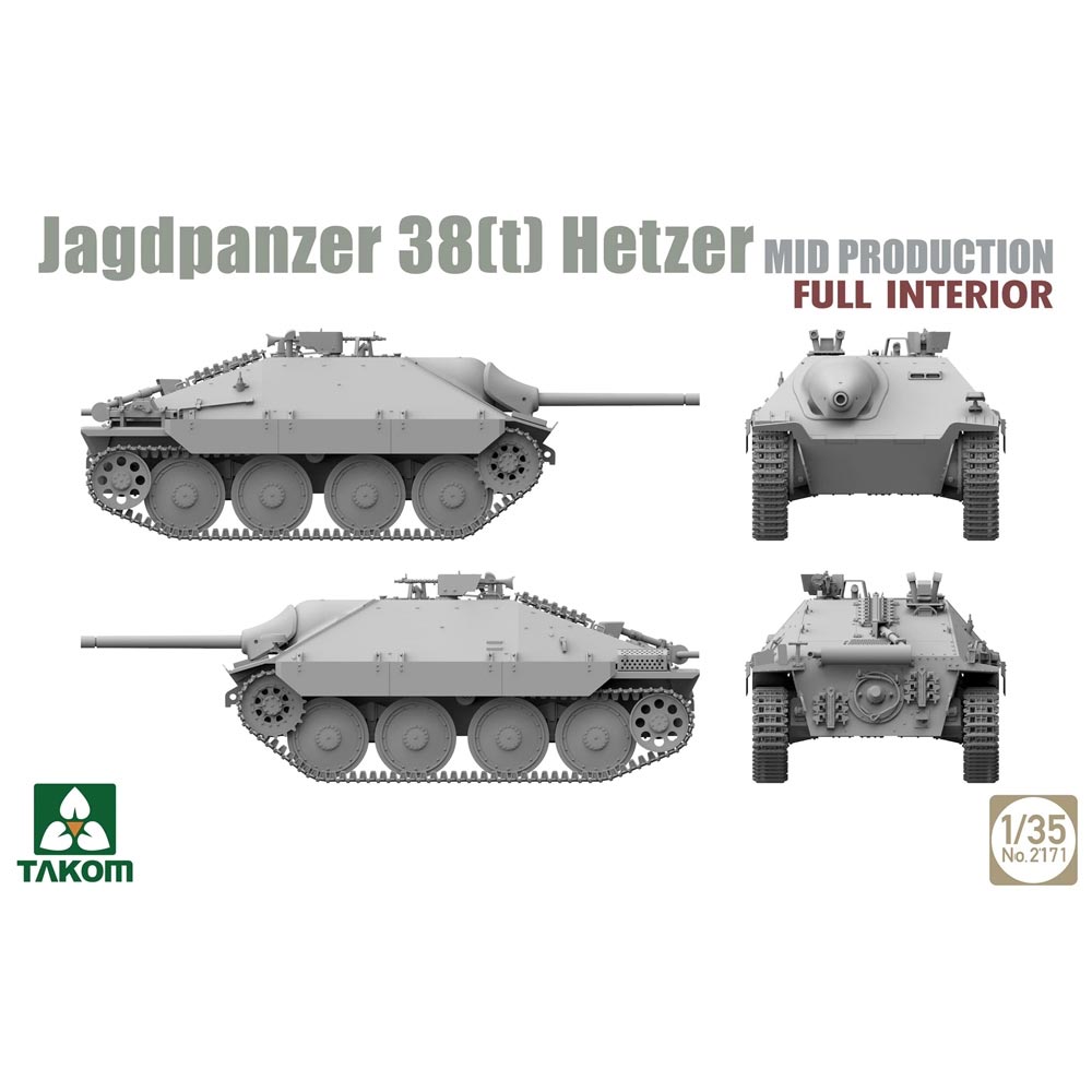Takom 2171 WWII Jagdpanzer 38(t) Hetzer w/Interior Mid Prod. 1:35 Model Kit