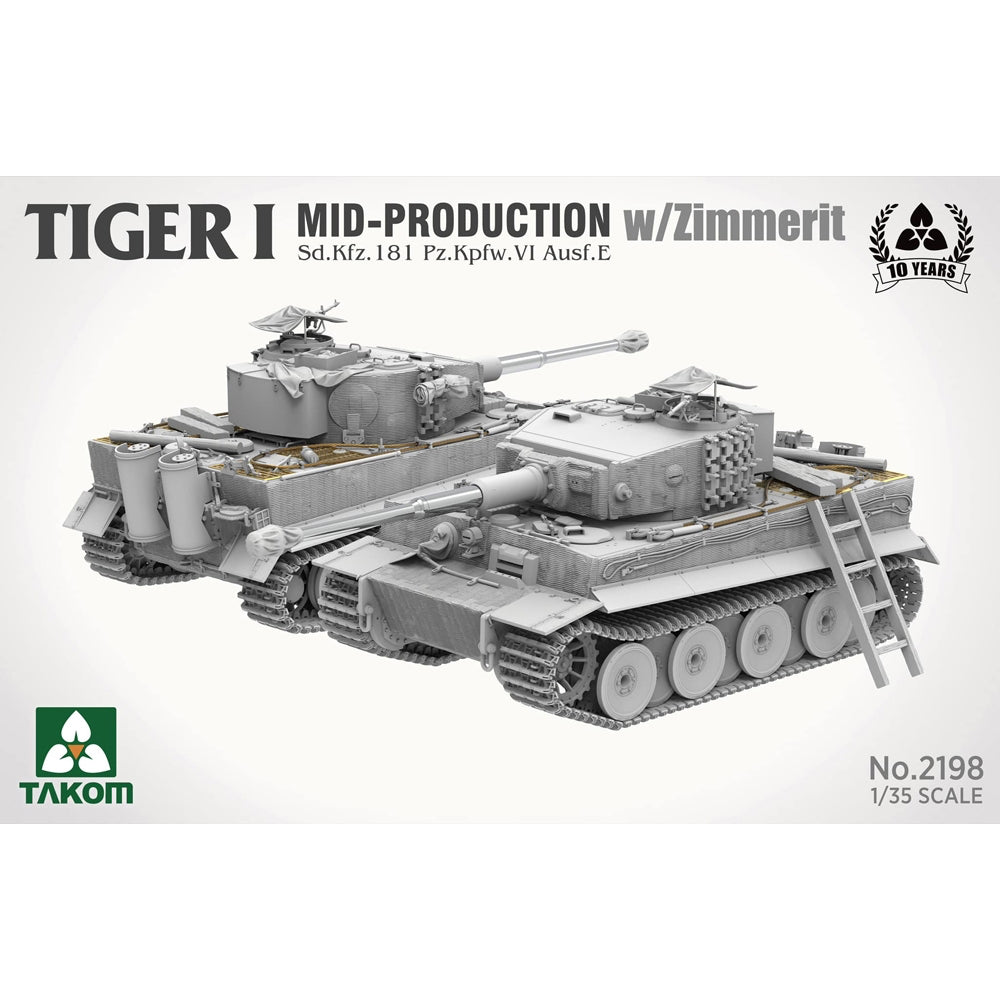Takom 2198 German WWII Tiger I Mid-production w/ Zimmerit 1:35 Model Kit