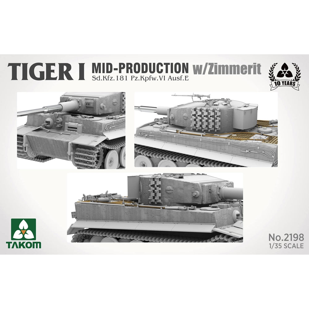 Takom 2198 German WWII Tiger I Mid-production w/ Zimmerit 1:35 Model Kit