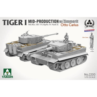 Takom 2200 German WWII Tiger I Mid w/Zimmerit & Otto Carius 1:35 Model Kit