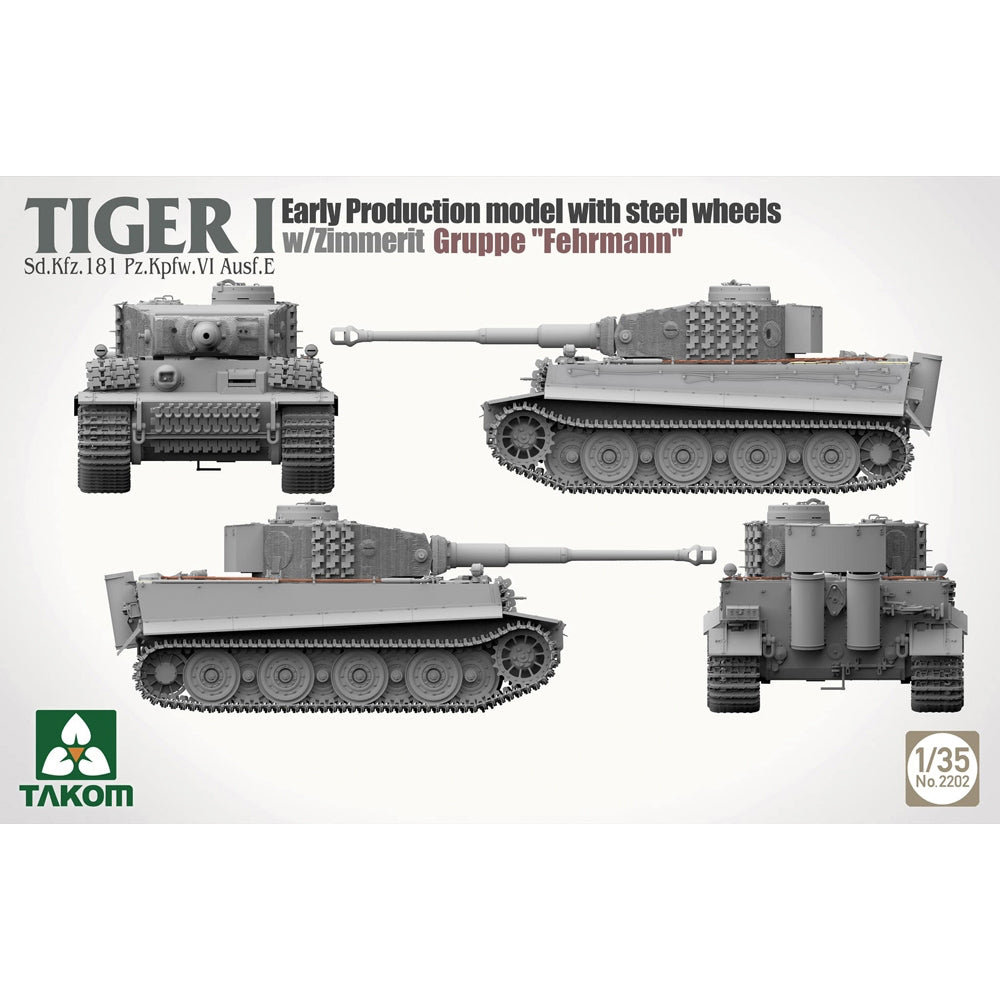 Takom 2202 German WWII Tiger I Early w/Zimmerit Gruppe Fehrmann 1:35 Model Kit