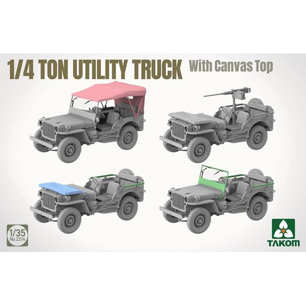 Takom 2214 1/4 ton Utility Truck (Jeep) with canvas top 1:35 Model Kit
