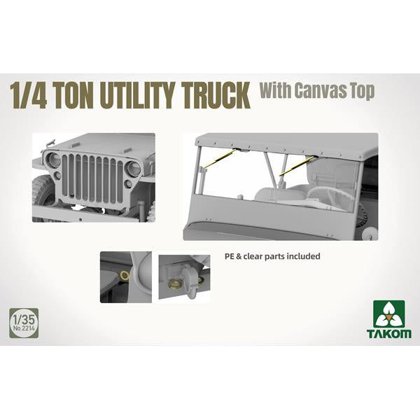 Takom 2214 1/4 ton Utility Truck (Jeep) with canvas top 1:35 Model Kit