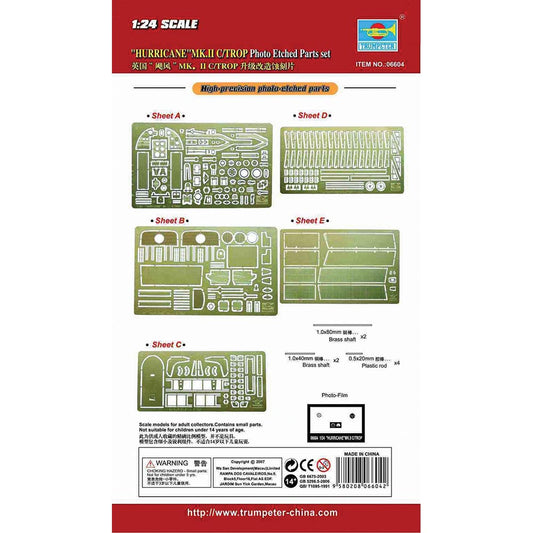 Trumpeter 6604 Hurricane Mk IIc Photo etch parts set 1:24 Model Kit