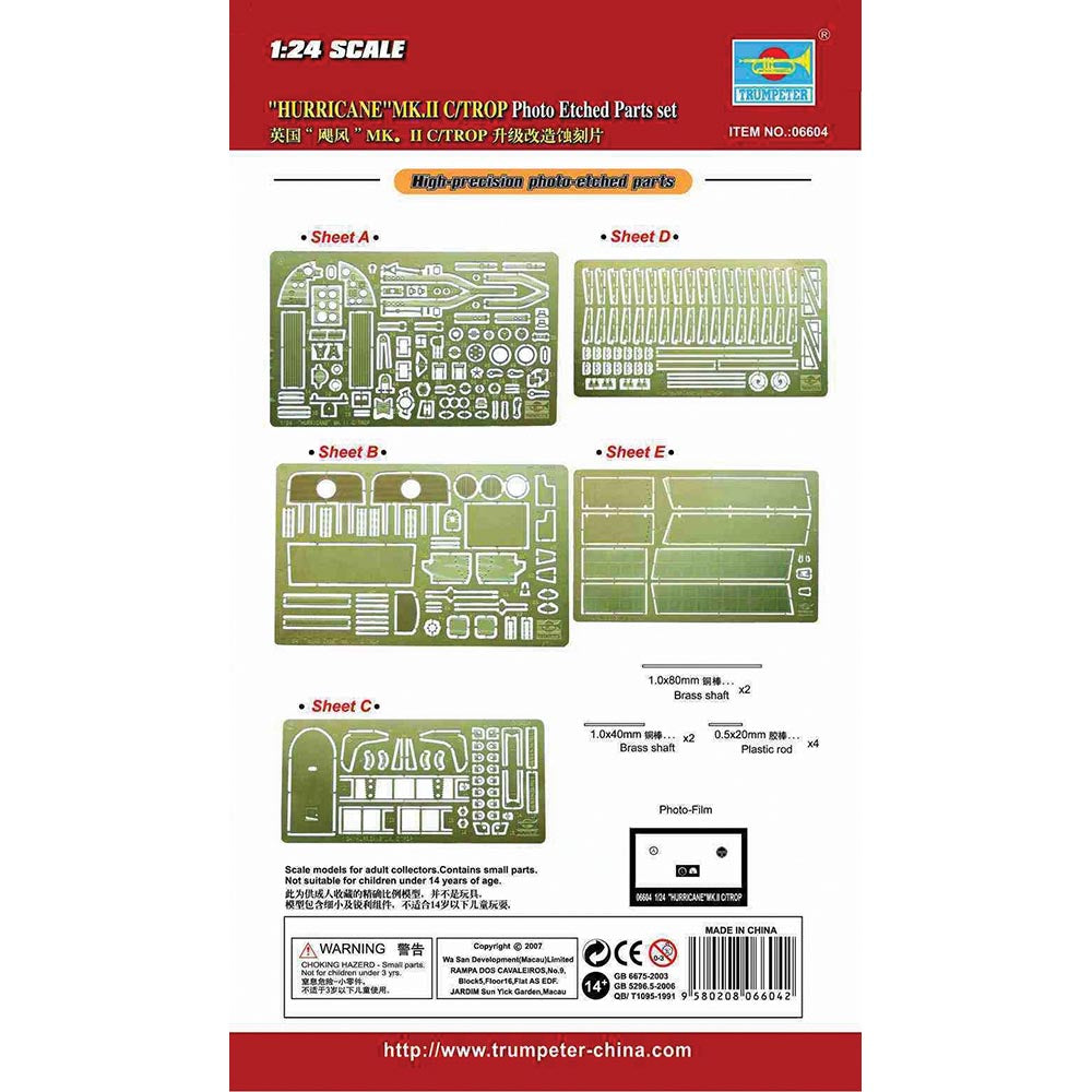 Trumpeter 6604 Hurricane Mk IIc Photo etch parts set 1:24 Model Kit