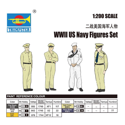 Trumpeter 6633 WWII US Navy Figures Set (60 figures) 1:200 Model Kit
