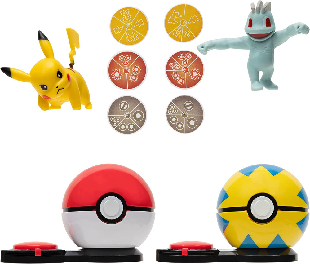 Pokémon Surprise Attack Game Pikachu Poke Ball vs. Machop Quick Ball