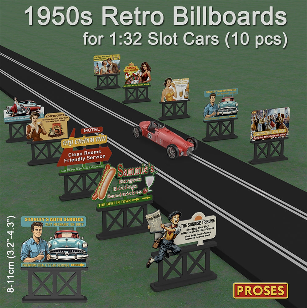 Proses PLS060 HO/OO Scale Laser-Cut UV Printed 50s Billboards (10 in a set) 1:76