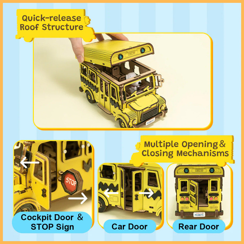 Puremind Peanuts: Snoopy Yellow School Bus PM1204