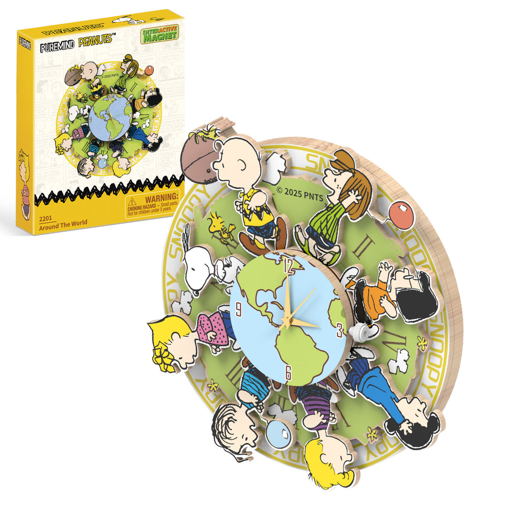 Puremind Peanuts: Magnetic Around the World Wooden Clock PM2201