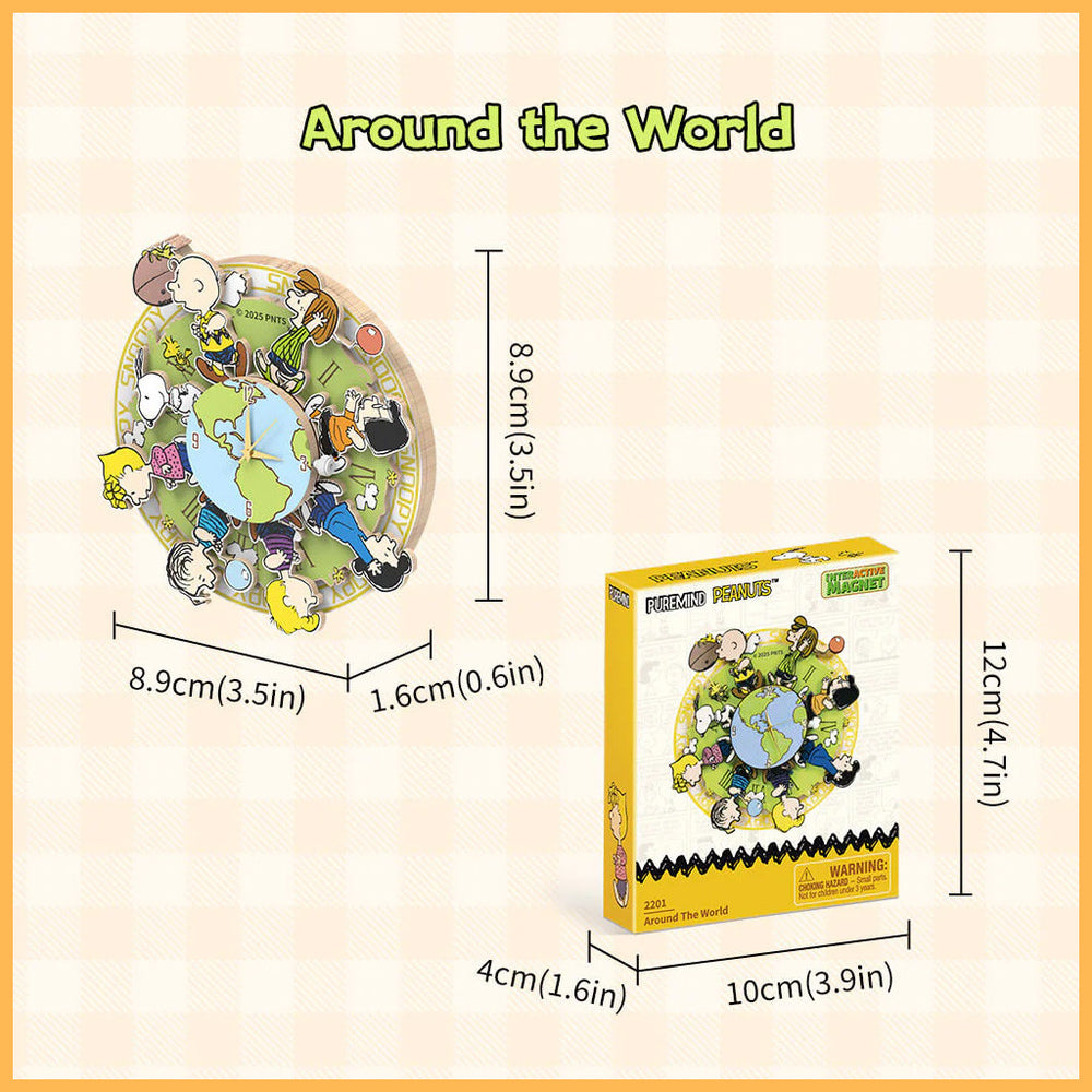 Puremind Peanuts: Magnetic Around the World Wooden Clock PM2201