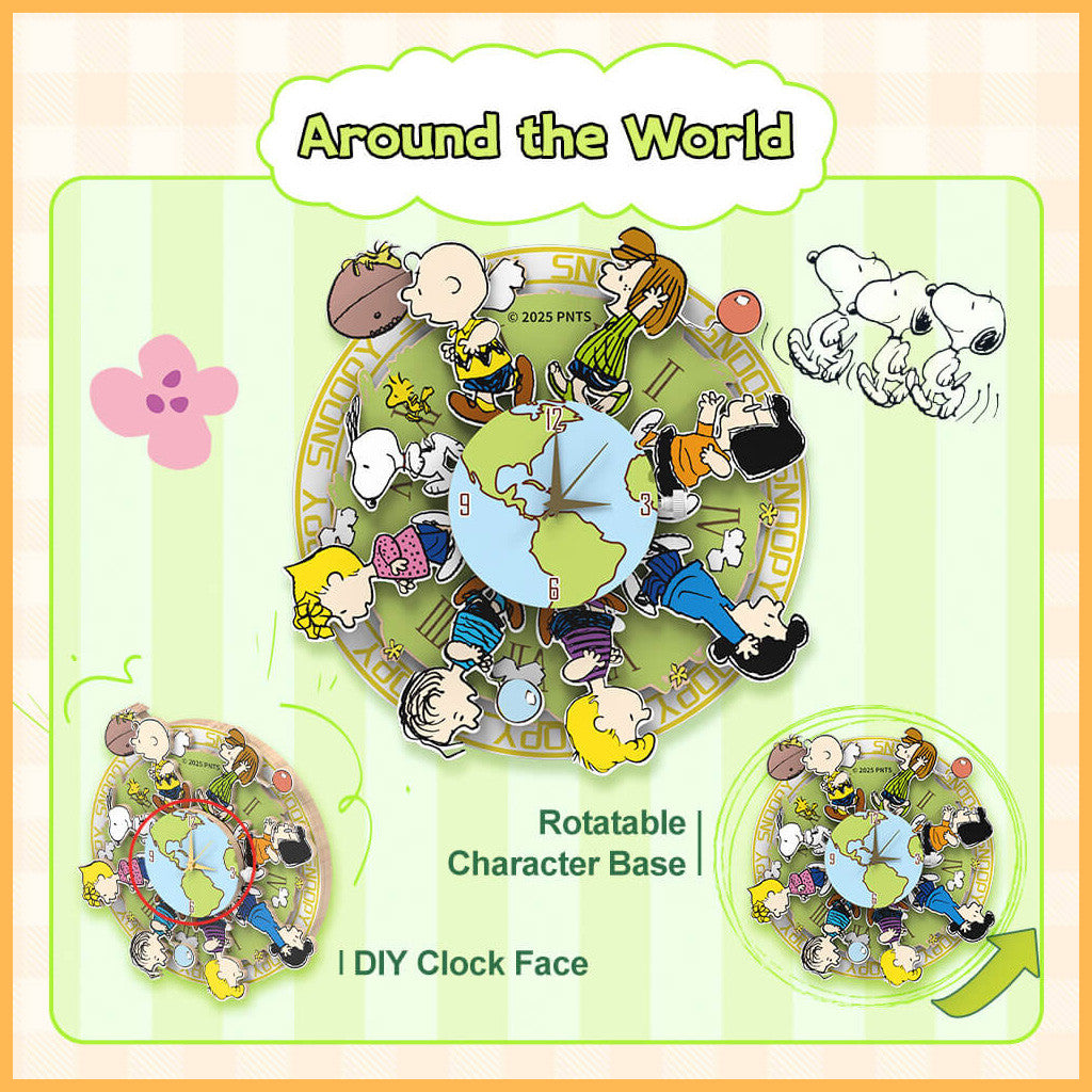 Puremind Peanuts: Magnetic Around the World Wooden Clock PM2201