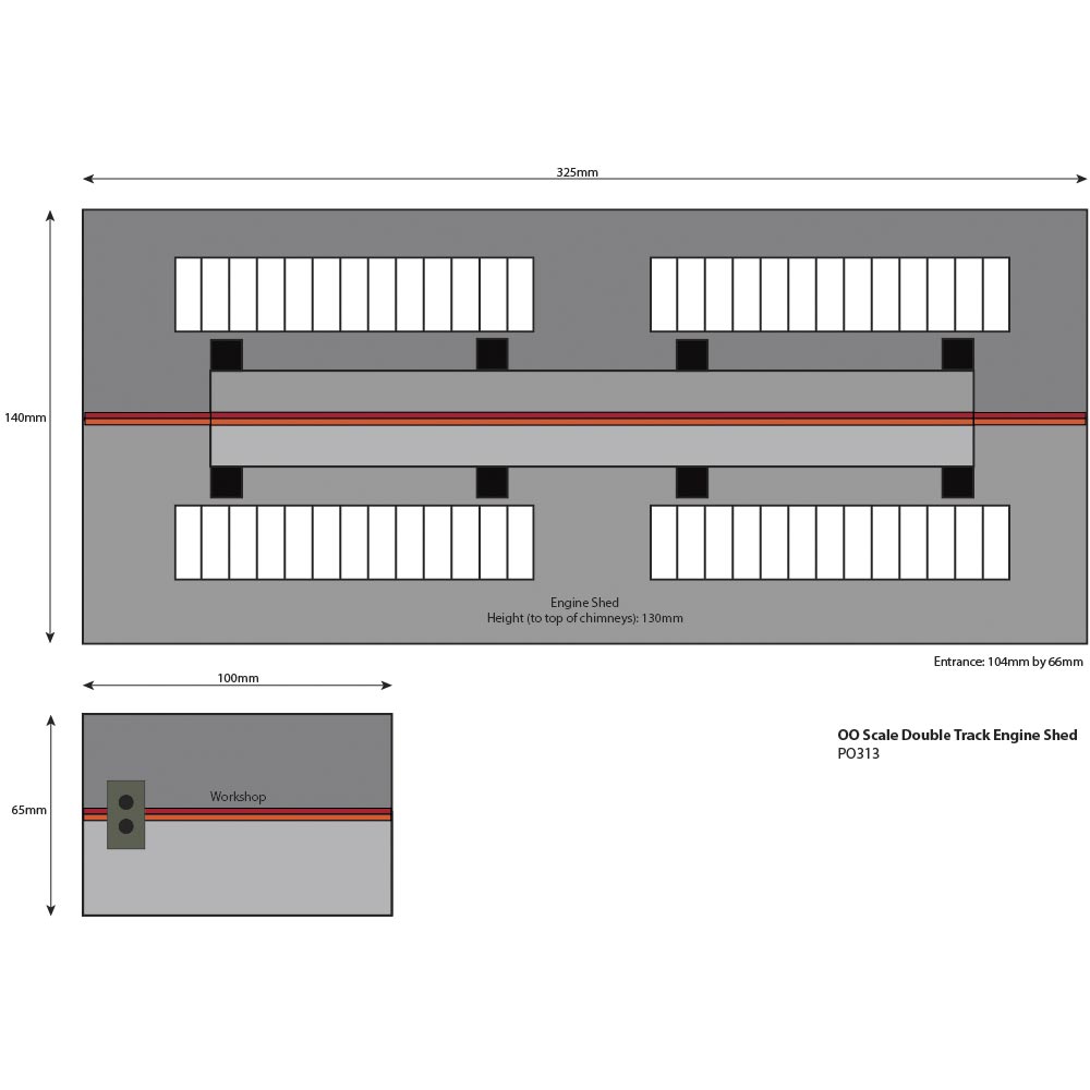 Metcalfe PO313 Red Brick Double Track Engine Shed HO/OO Gauge Kit