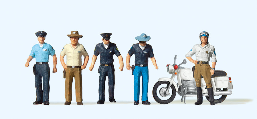Preiser 10370 American Policemen (5) with Motorcycle Exclusive Figure Set HO