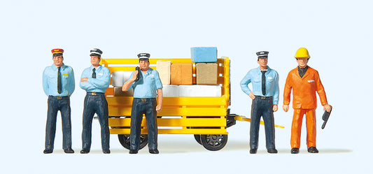 Preiser 10372 RhB Railway Personnel (5) and Trolley Exclusive Figure Set HO