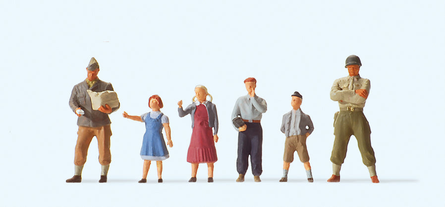 Preiser 10613 American Soldiers (2) with Children (4) Exclusive Figure Set HO