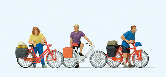 Preiser 10637 Cyclists Waiting at Level Crossing (3) Exclusive Figure Set HO