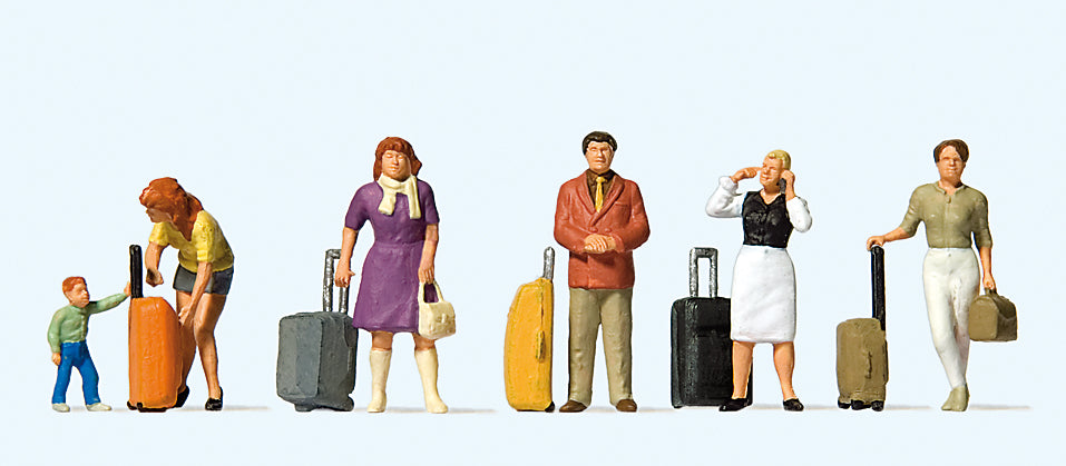 Preiser 10641 Standing with Wheeled Suitcases (6) Exclusive Figure Set HO
