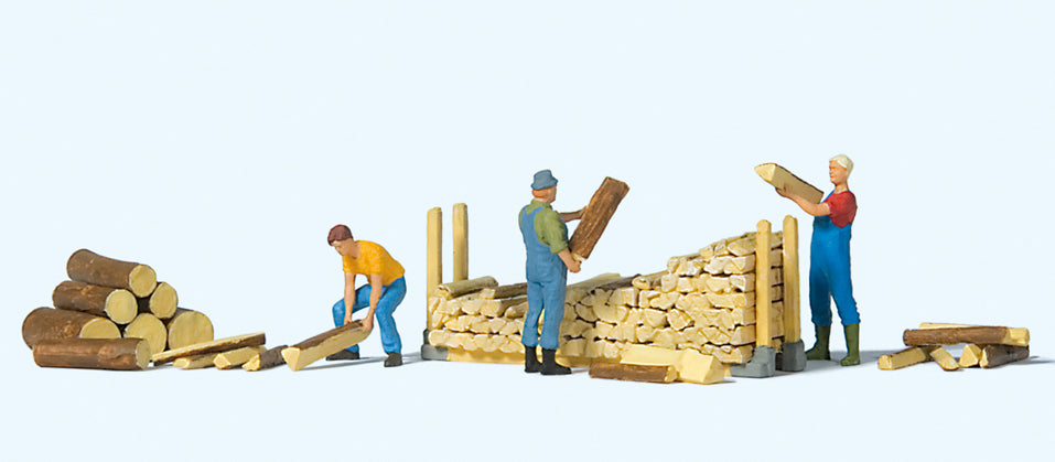 Preiser 10707 Stacking Firewood (3) Exclusive Figure Set HO