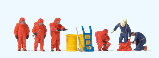 Preiser 10730 Fireman in Red Chemical Suits (6) Exclusive Figure Set HO
