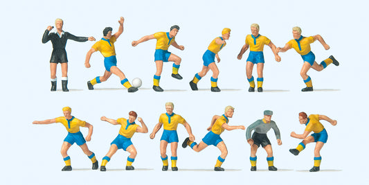 Preiser 10755 Soccer Team (11) & Referee Yellow/Blue Exclusive Figure Set HO