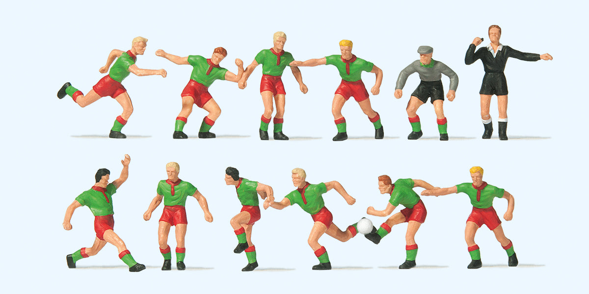 Preiser 10757 Soccer Team (11) & Referee Green/Red Exclusive Figure Set HO