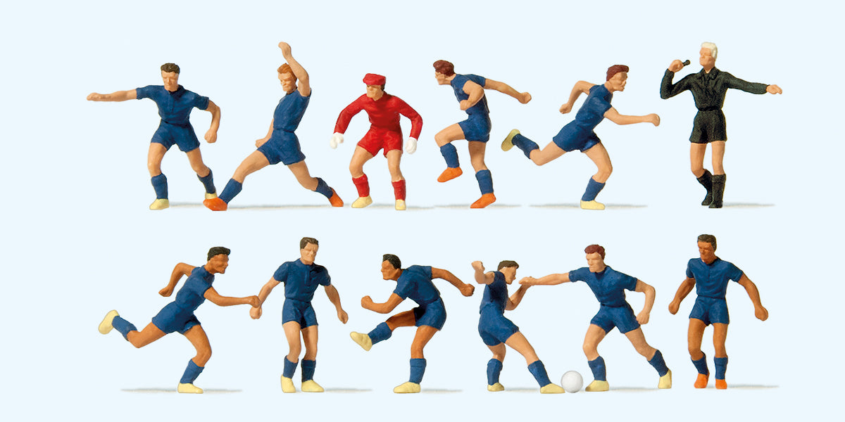 Preiser 10759 Soccer Team (11) & Referee Dark Blue Exclusive Figure Set HO