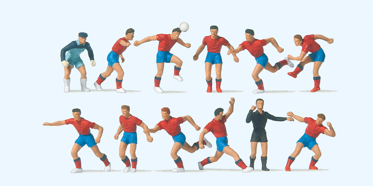 Preiser 10760 Soccer Team (11) & Referee Red/Blue Exclusive Figure Set HO