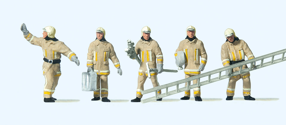 Preiser 10770 Firemen Beige Uniform Arriving (5) Exclusive Figure Set HO