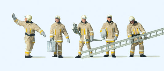 Preiser 10770 Firemen Beige Uniform Arriving (5) Exclusive Figure Set HO