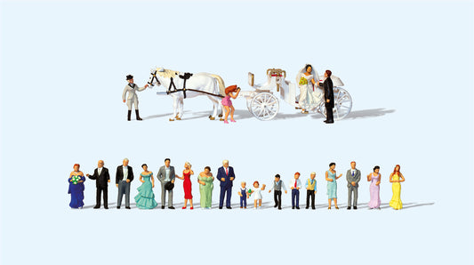 Preiser Wedding Reception Horse Drawn Carriage & Figures Super Set PR13011 HO Gauge
